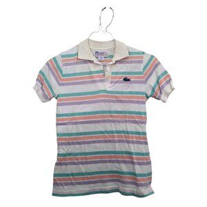 Izod Lacoste Girls Striped Polo Shirt L Cotton Blend Pastel Multicolor